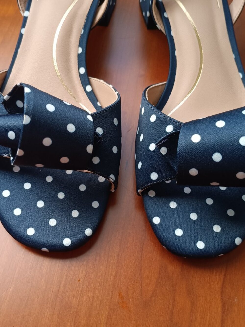 NWT Cole Haan Florette Navy & White Polka Dot Ankle Strap Block Heel Sandal - Picture 4 of 9